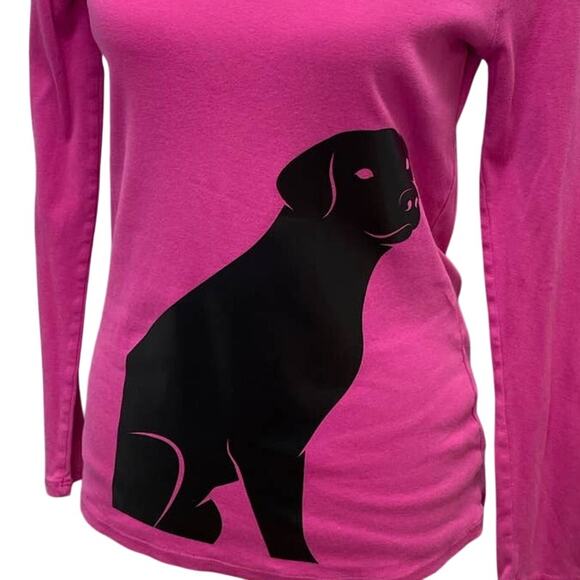 Hand Printed Upcycled Medium Black Lab Dog Puppy Long Sleeve V-Neck Tee - Picture 2 of 6
